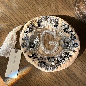 Anthropologie Cream Zipper Pouch